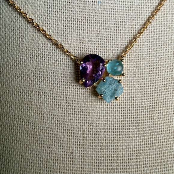 African Amethyst Faceted, Raw Aquamarine & Polished Kyanite Necklace - Picture 4 of 5